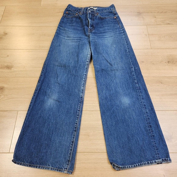 Levi's Denim - Levis Premium Ribcage Wide Leg Jeans Womens 27x32 Medium Wash High Rise Denim